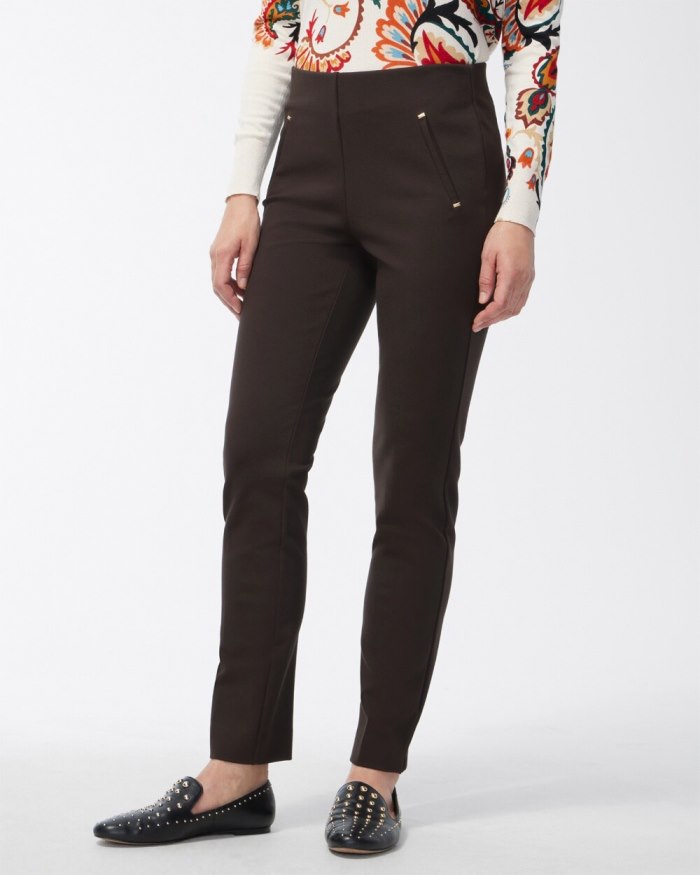 Chicos Juliet Ponte Trim Detail Ankle Pants - Cocoa Bean