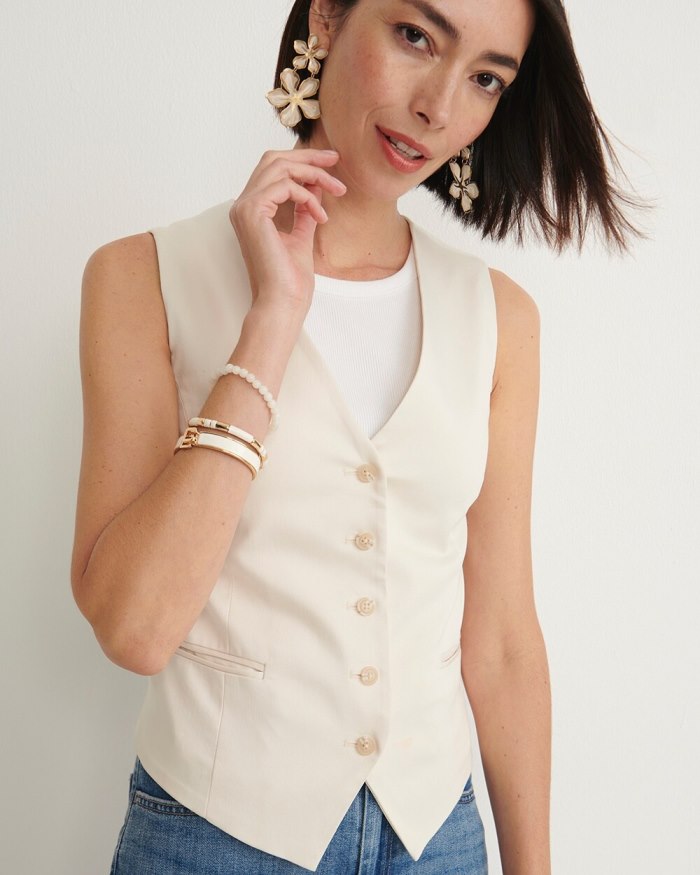 Chicos Sateen Stretch Vest - English Cream