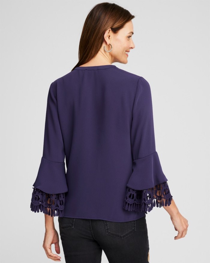 Chicos Lace Detail Long Sleeve Top - Dewberry