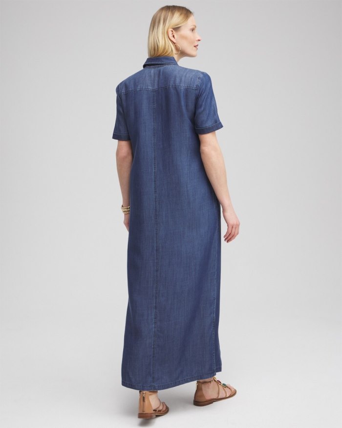 Chicos Short Sleeve Maxi Shirt Dress - Marina Bay Indigo