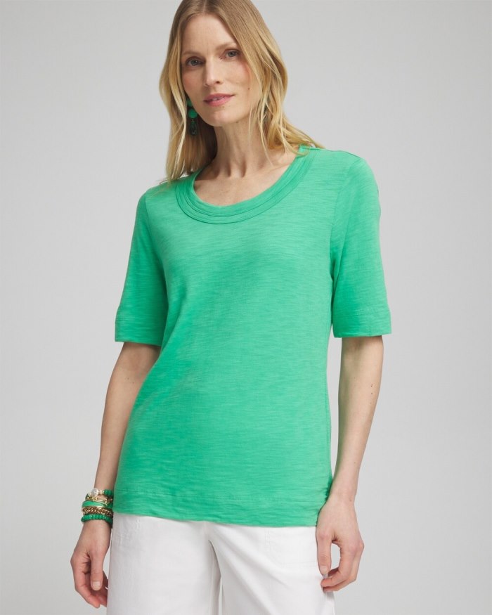 Chicos Scoop Neck Tee - GRASSY GREEN