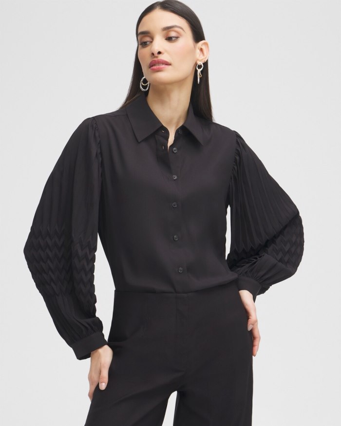 Chicos Black Label Pleated Blouse - Black