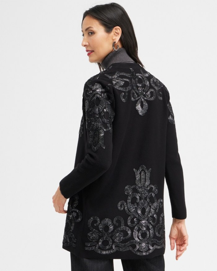 Chicos Foil Soutache Cardigan Sweater - Black