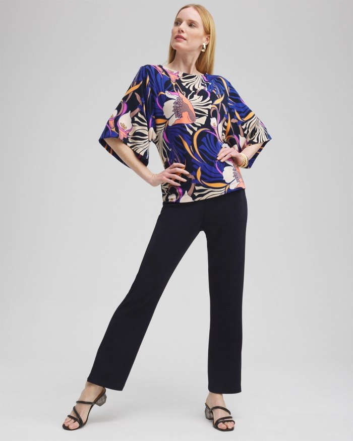 Chicos Travelers Floral Kimono Sleeve Top - Travelers India Ink