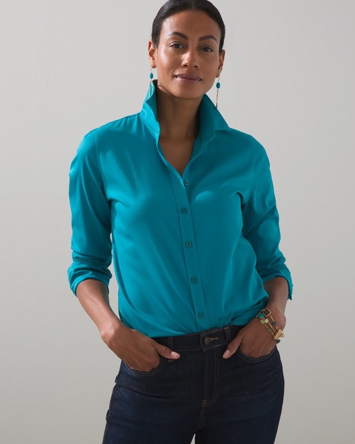 Chicos No Iron Stretch Shirt - Fanfare Green