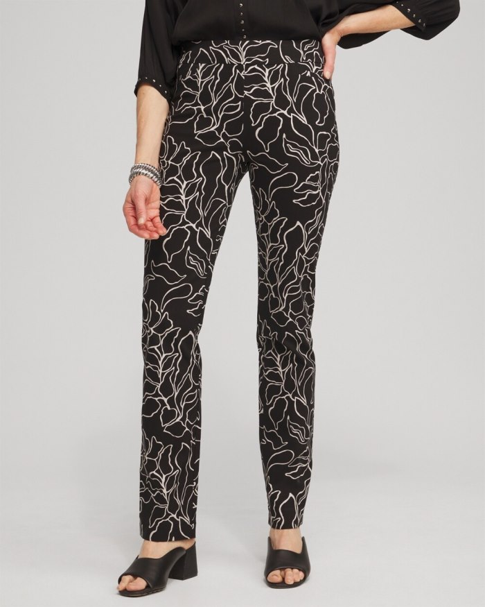 Chicos Brigitte Floral Print Pants - Black/Smokey Taupe