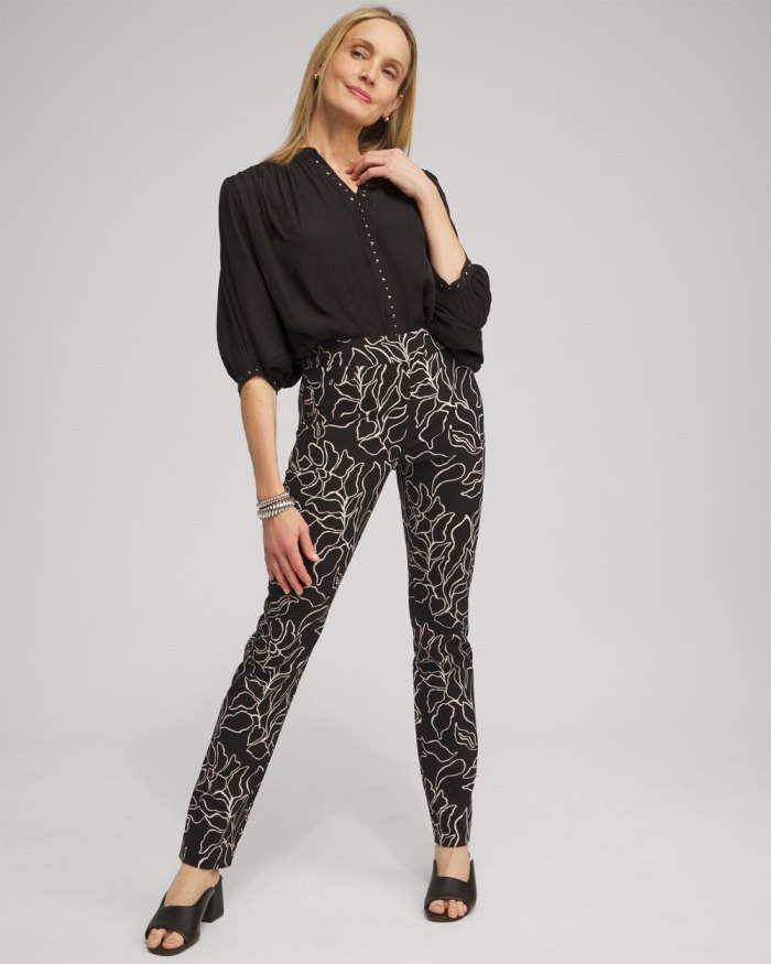 Chicos Brigitte Floral Print Pants - Black/Smokey Taupe