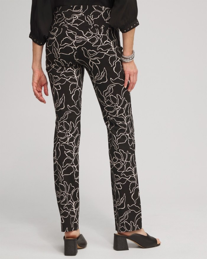 Chicos Brigitte Floral Print Pants - Black/Smokey Taupe