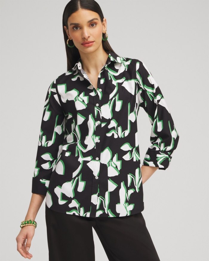 Chicos No Iron Stretch Floral 3/4 Sleeve Shirt - Verdant Green