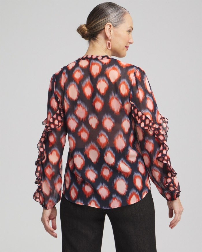 Chicos Ruffle Detail Ikat Blouse - Classic Navy