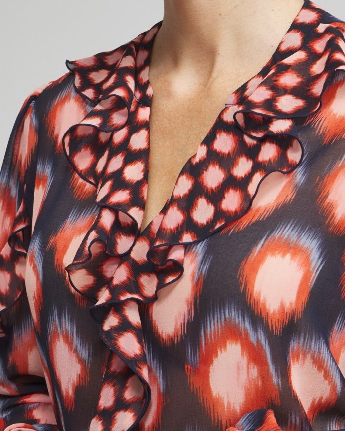 Chicos Ruffle Detail Ikat Blouse - Classic Navy