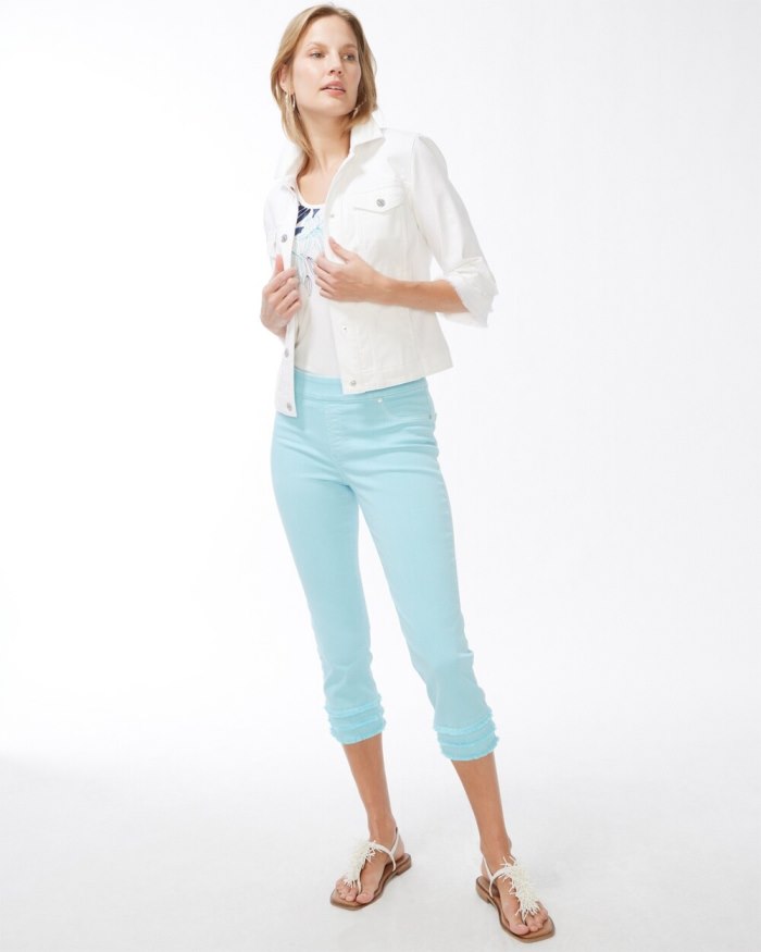 Chicos Fray Hem Pull-On Crops - Beach Aqua