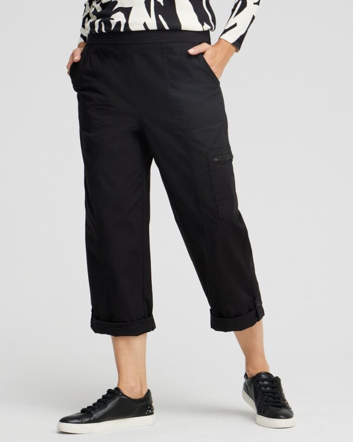 Chicos Poplin Cropped Pants - Ebony Black