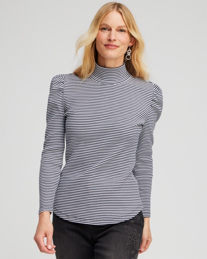 Chicos Rib Knit Stripe Turtleneck - Black