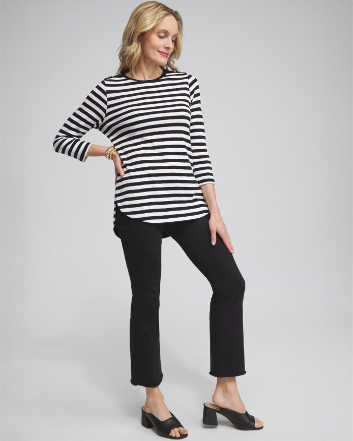 Chicos Stripe Button Trim Ribbed Tunic - Black