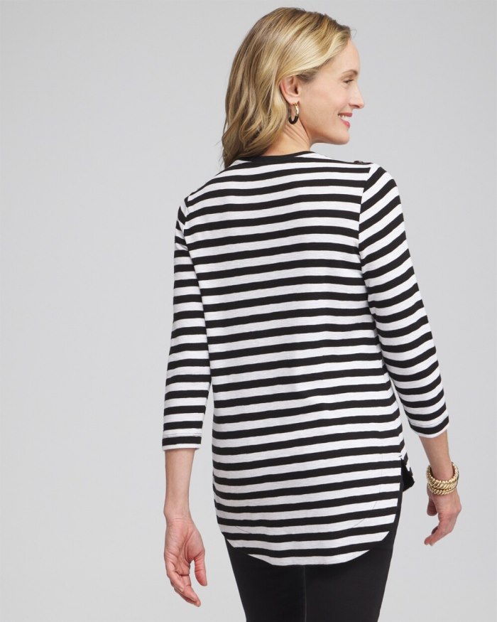 Chicos Stripe Button Trim Ribbed Tunic - Black