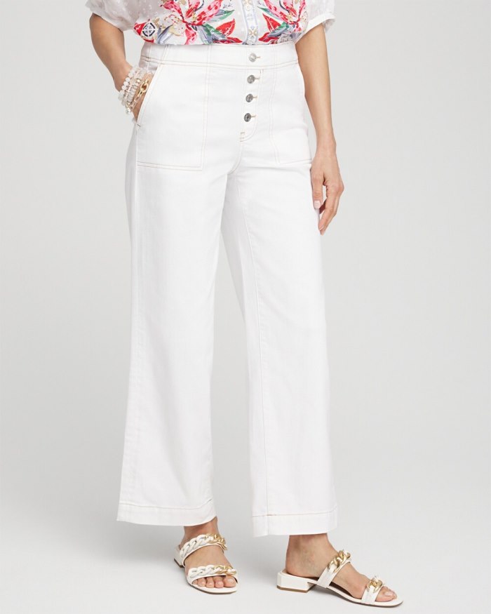 Chicos No Stain Pull-On Wide Leg Cropped Jeans - Alabaster