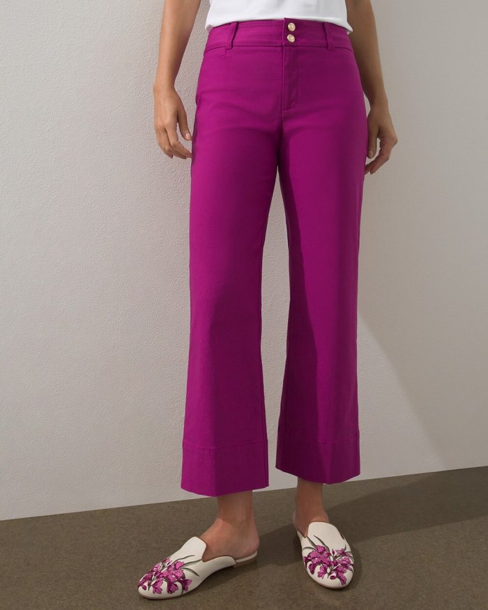 Chicos Trapunto Wide Leg Cropped Pants - Magenta Orchid