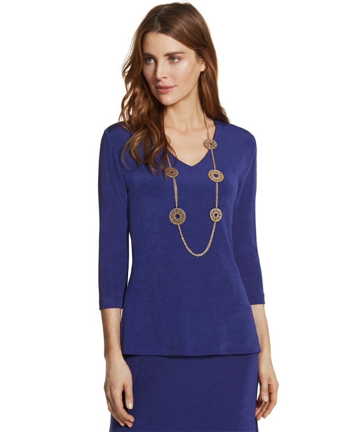 Chicos Travelers Classic V-Neck Top - Dormant Blue