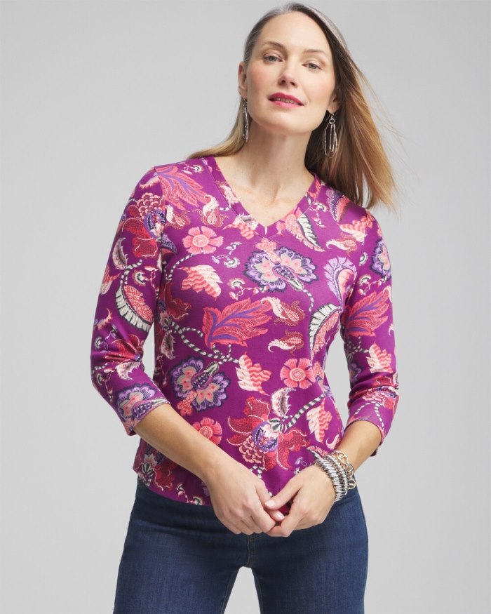 Chicos Paisley Everyday 3/4 Sleeve Tee - Ginger Rose