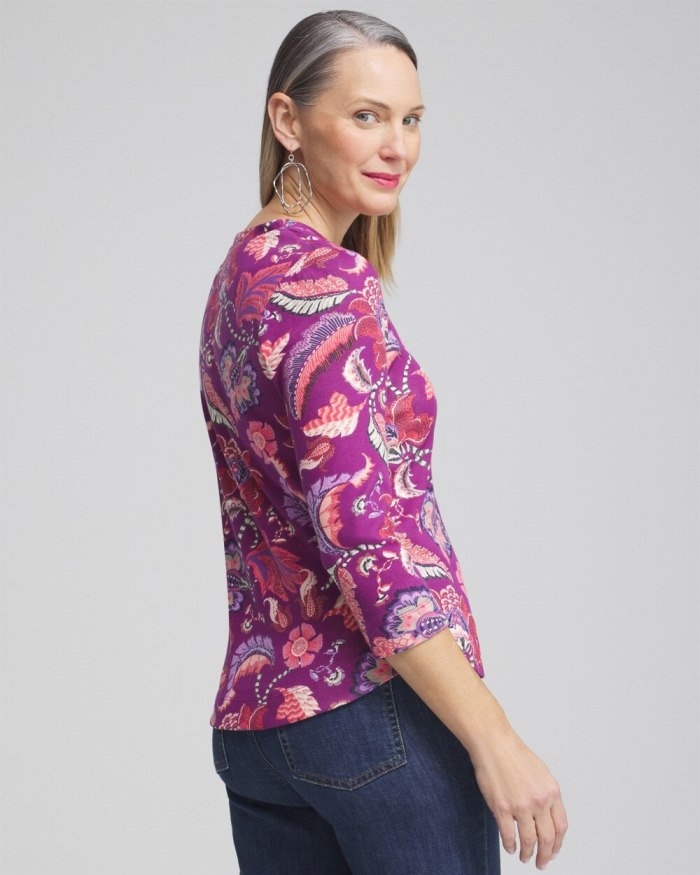 Chicos Paisley Everyday 3/4 Sleeve Tee - Ginger Rose