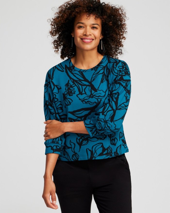 Chicos Zenergy French Terry Blouson Sweatshirt - Moonlit Teal