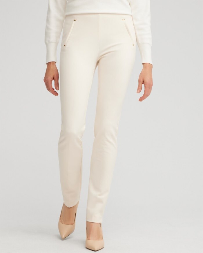 Chicos Juliet Ponte Trim Detail Pants - English Cream