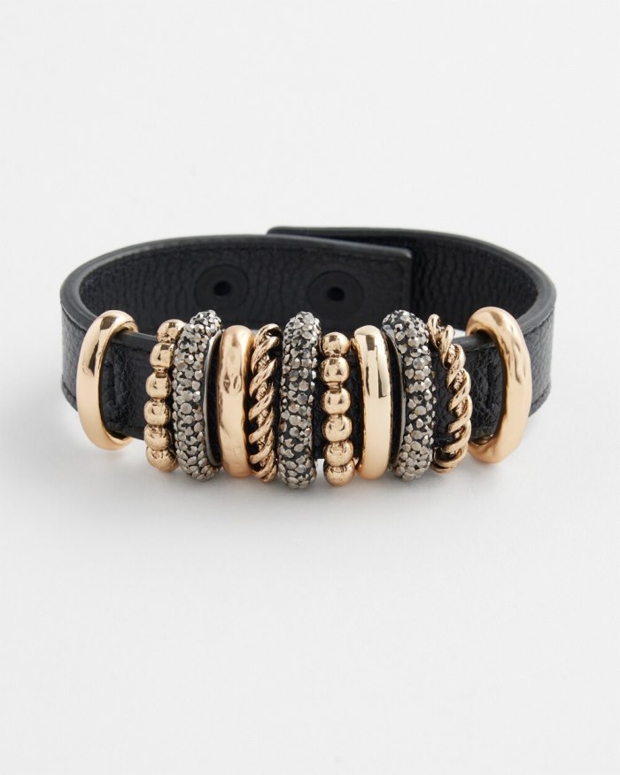 Chicos Mixed Metal Leather Bracelet - Gold / Hemi