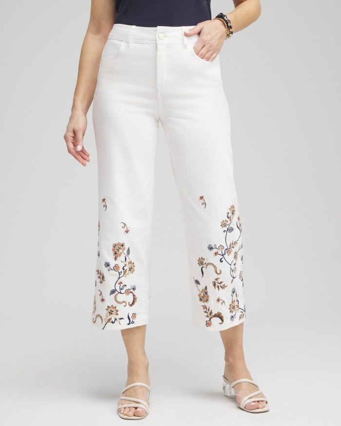 Chicos Embroidered Cropped Trouser Jeans - Alabaster