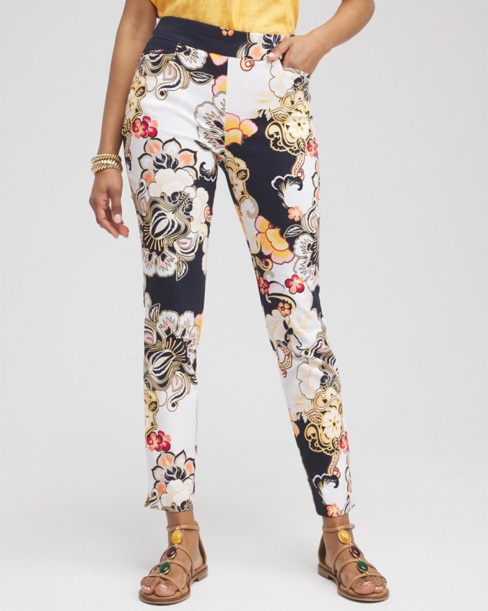 Chicos Brigitte Warm Floral Ankle Pants - Alabaster