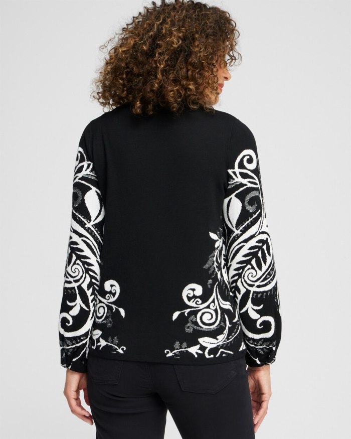 Chicos Floral Jacquard Cardigan - Black