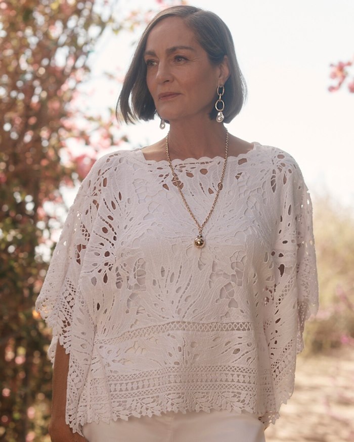 Chicos Lace Crochet Poncho - Alabaster