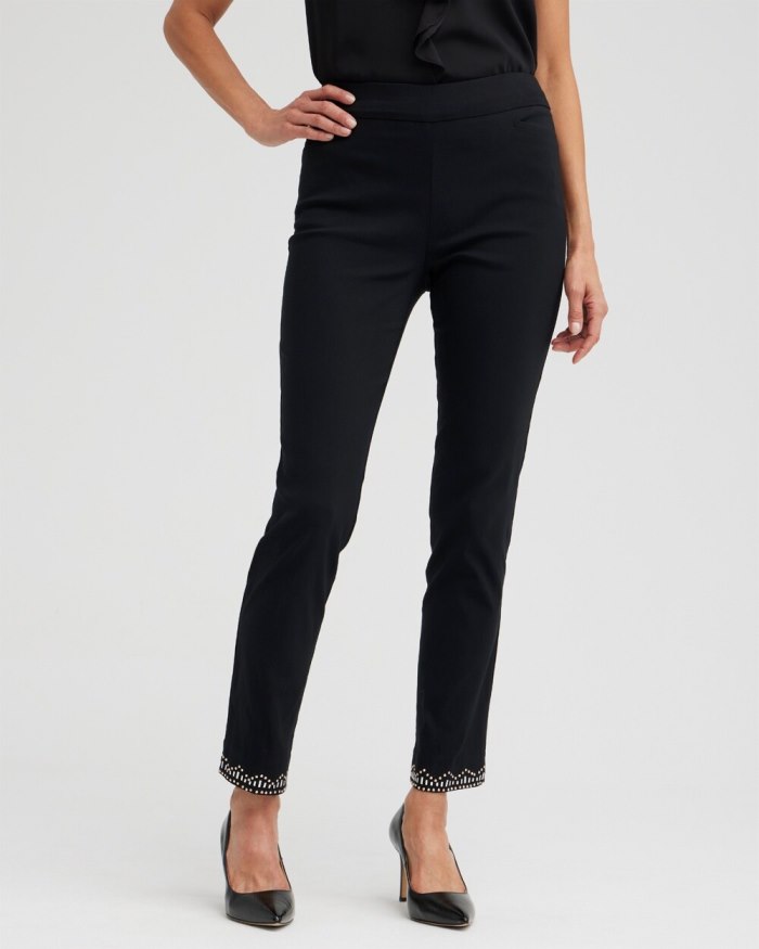 Chicos Brigitte Embellished Hem Ankle Pants - Black