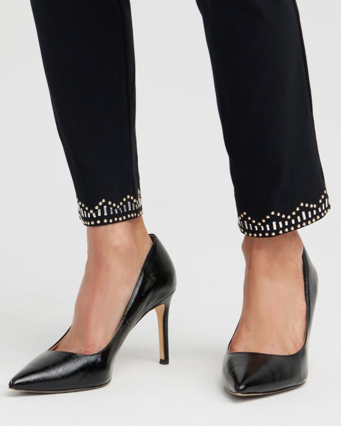 Chicos Brigitte Embellished Hem Ankle Pants - Black