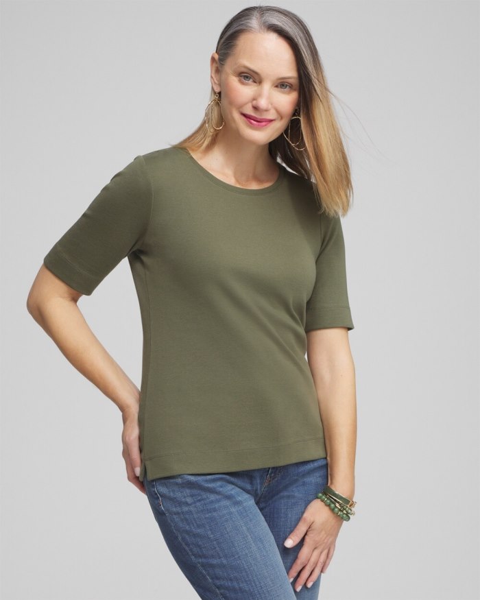 Chicos Everyday Elbow Sleeve Tee - Olive