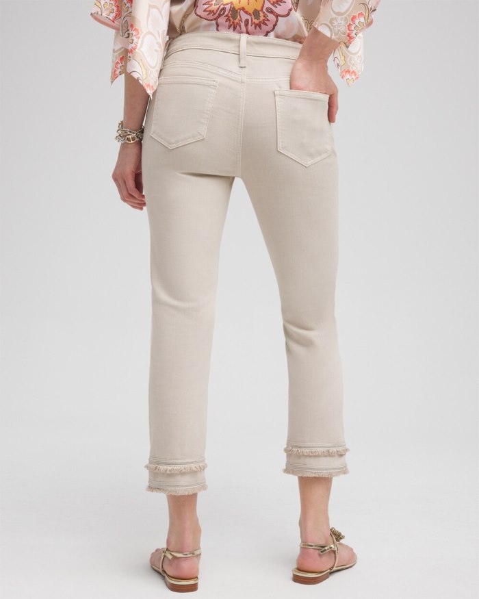 Chicos Girlfriend Embellished Fray Cropped Jeans - Smokey Taupe