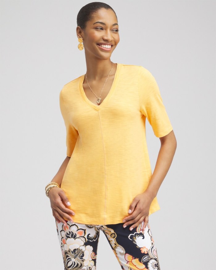 Chicos Elbow Sleeve A-line Tee - Mango Sorbet