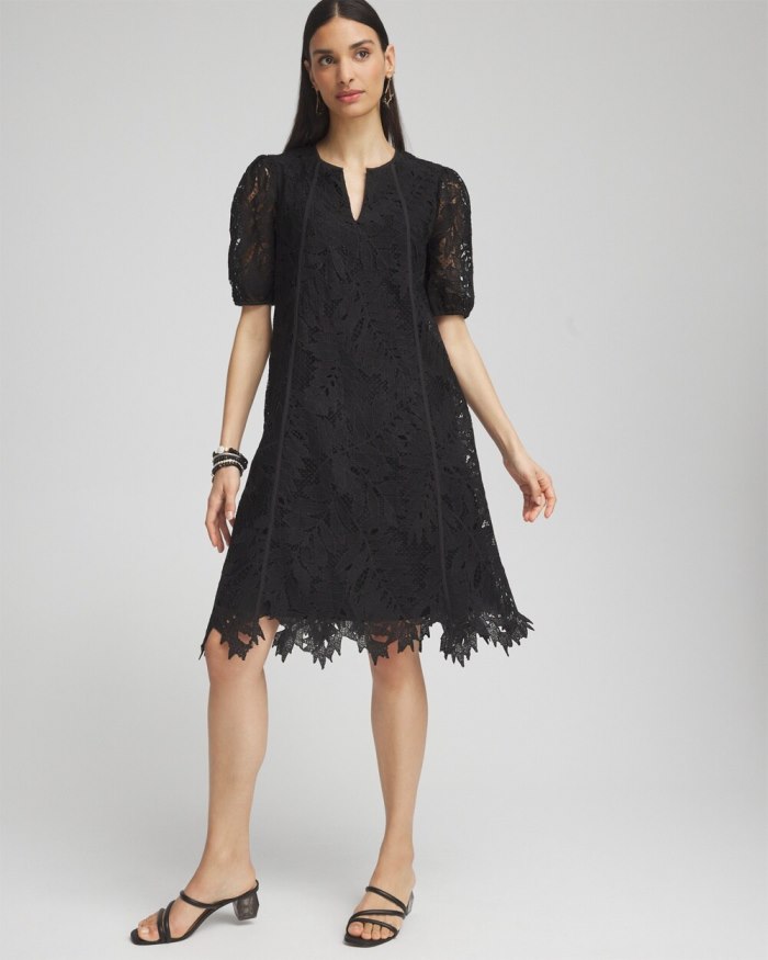 Chicos Lace Leaf Dress - Black