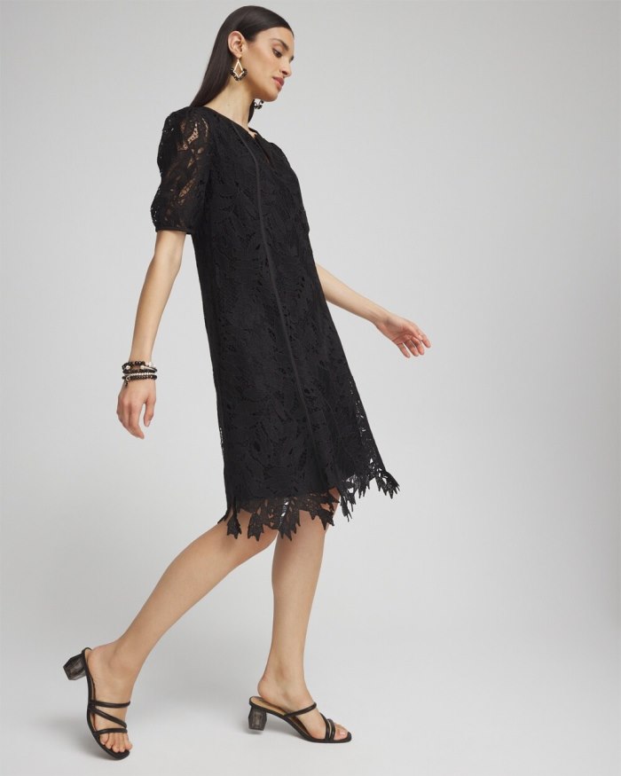 Chicos Lace Leaf Dress - Black