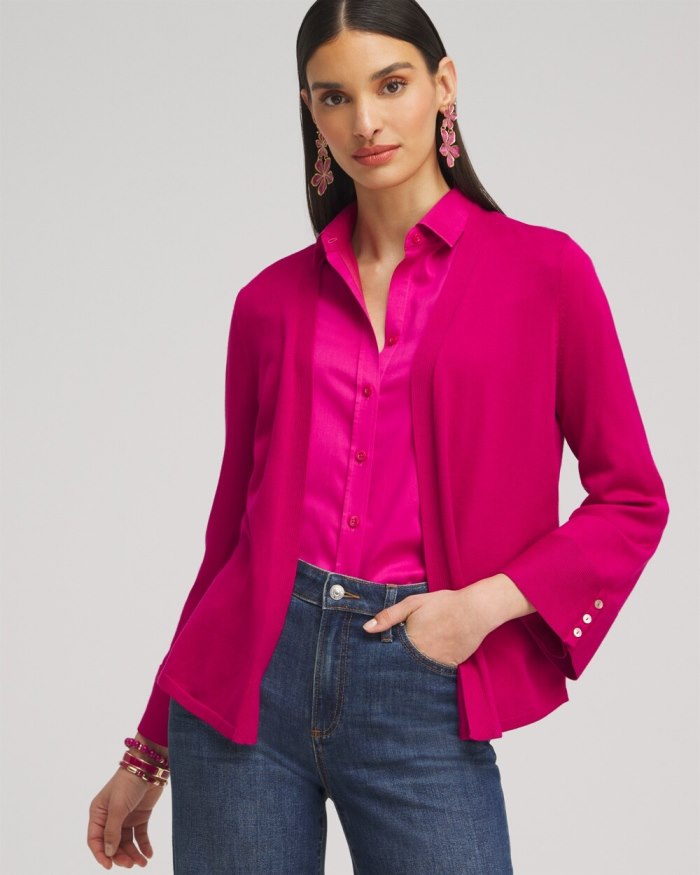 Chicos Spun Rayon Flare Sleeve Cardigan - Magenta Rose