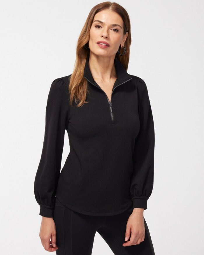 Chicos Zenergy French Terry Half Zip Pullover - Black