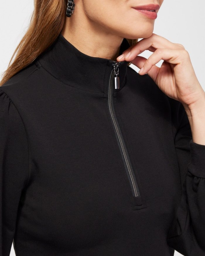 Chicos Zenergy French Terry Half Zip Pullover - Black