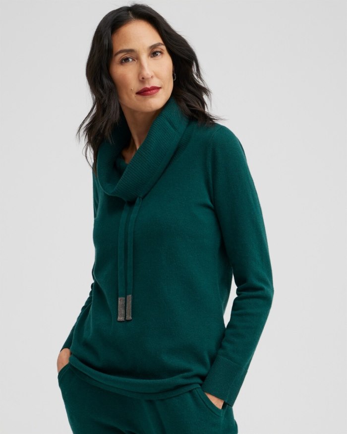 Chicos Zenergy Luxe Cashmere Blend Cowl Sweater - Enchanted Forest