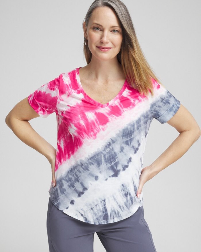 Chicos Zenergy Tie Dye Tee - PINK BROMELIAD