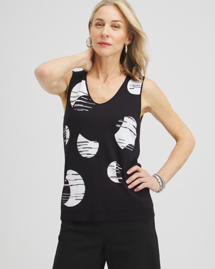 Chicos Spun Rayon Dots V-neck Tank - Black