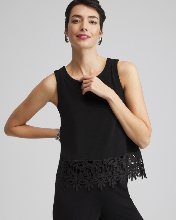 Chicos Travelers Lace Trim Top - Travelers Black