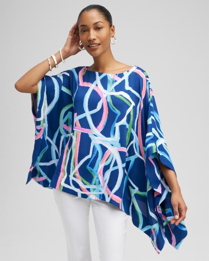 Chicos Abstract Lines Poncho - Classic Navy