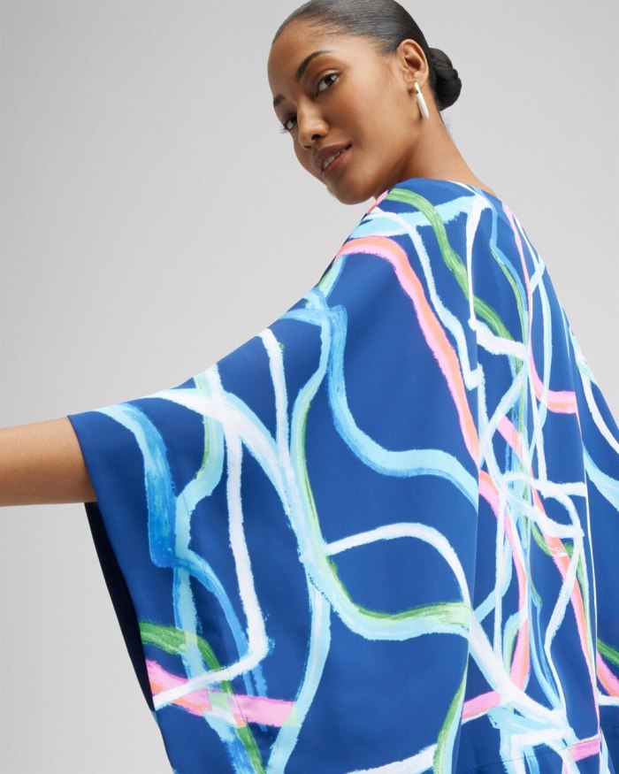 Chicos Abstract Lines Poncho - Classic Navy