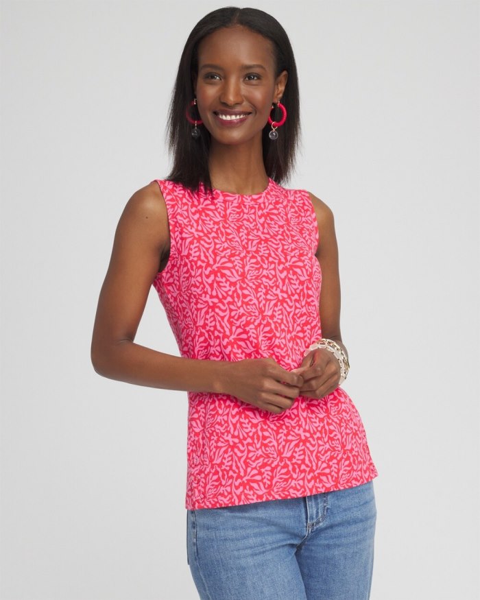 Chicos Floral Button Detail Tank - DELIGHTFUL PINK