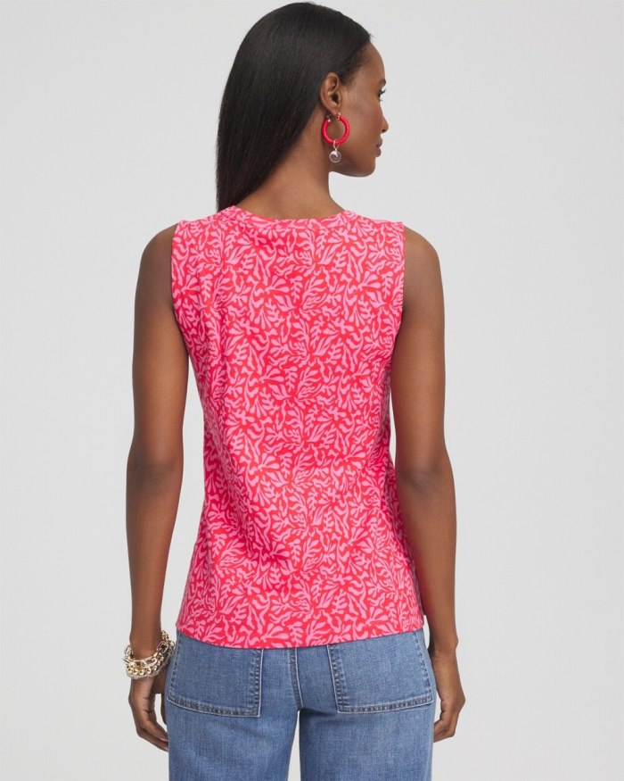 Chicos Floral Button Detail Tank - DELIGHTFUL PINK